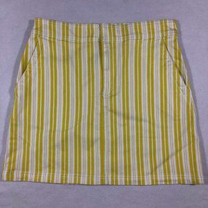 NEW LOFT Womens 10P Petite Yellow White Striped Mini Skirt Denim Cotton Blend